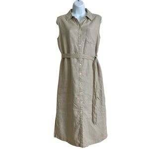 Tan Neutral Linen Shirt Dress  Size 4  Button Down Sleeveless Summer Casual